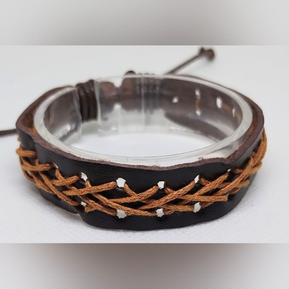 Men's bracelet leather braided brown new e58‎
